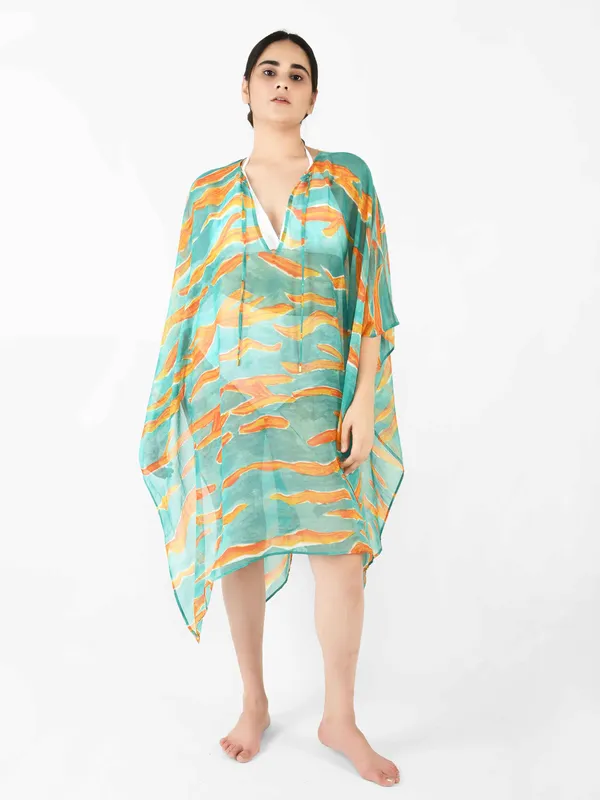 Green_Abstract_Printed_Poncho_Cover-Up_Kaftan_for_Women