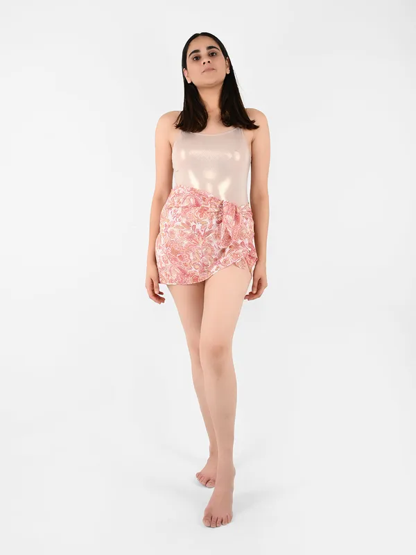 Peach_Paisley_Printed_Short_Sarong_for_Women