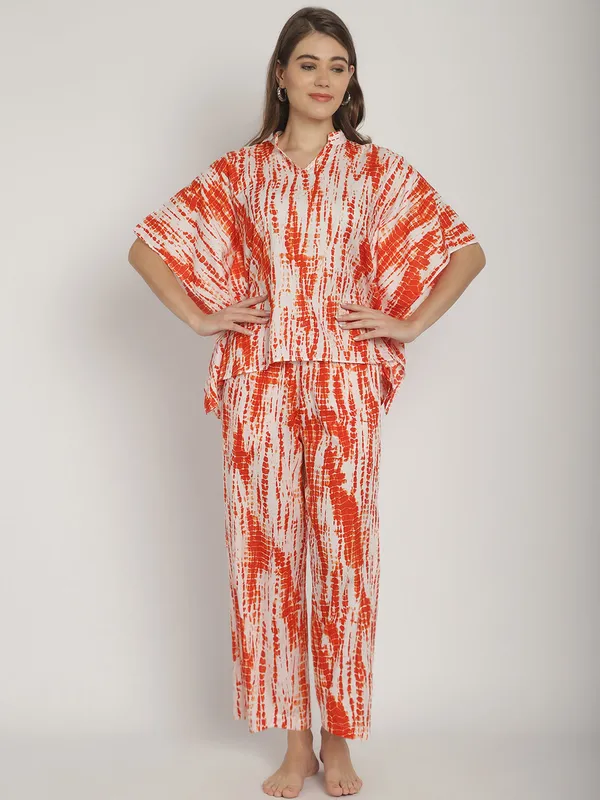 Orange_Tie_&_Dye_Printed_Kaftan_Top_With_Pants_for_Women