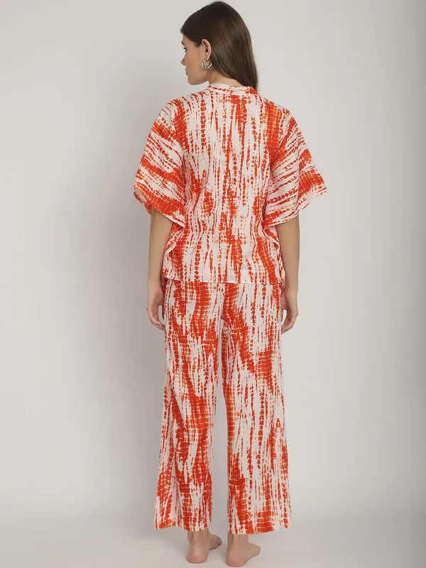 Orange_Tie_&_Dye_Printed_Kaftan_Top_With_Pants_for_Women