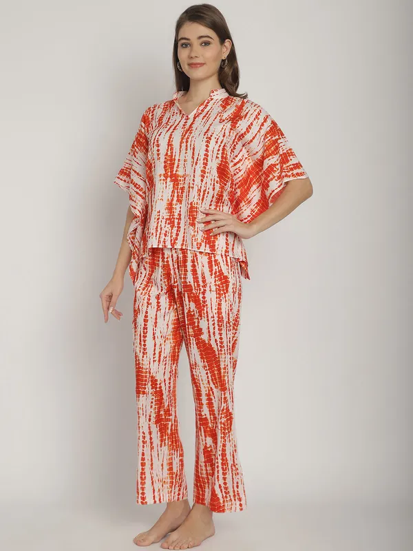 Orange_Tie_&_Dye_Printed_Kaftan_Top_With_Pants_for_Women