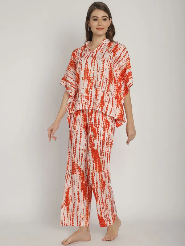 Orange_Tie_&_Dye_Printed_Kaftan_Top_With_Pants_for_Women