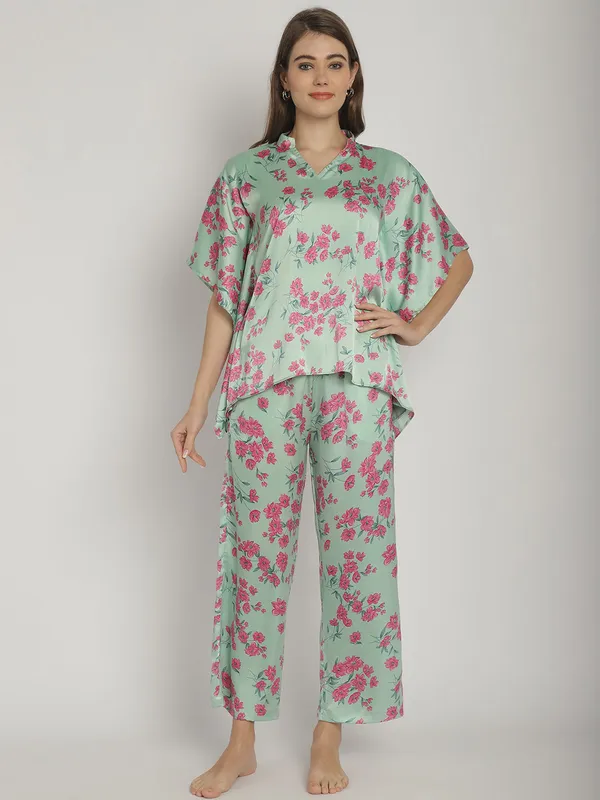 Green_Floral_Printed_Kaftan_for_Women_Top_With_Pants