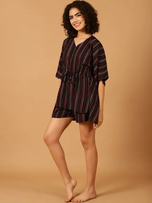 Red_&_Black_Stripes_Printed_Kaftan__With_Shorts_Set_for_Women