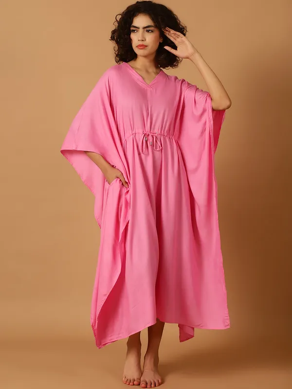 Pink_Solid_Kaftan_for_Women