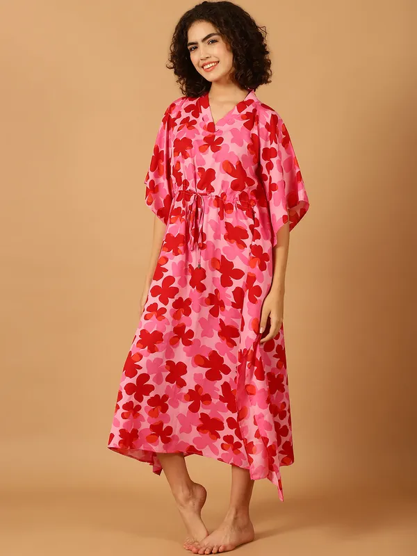 Red_&_Pink_Floral_Printed_Kaftan_for_Women