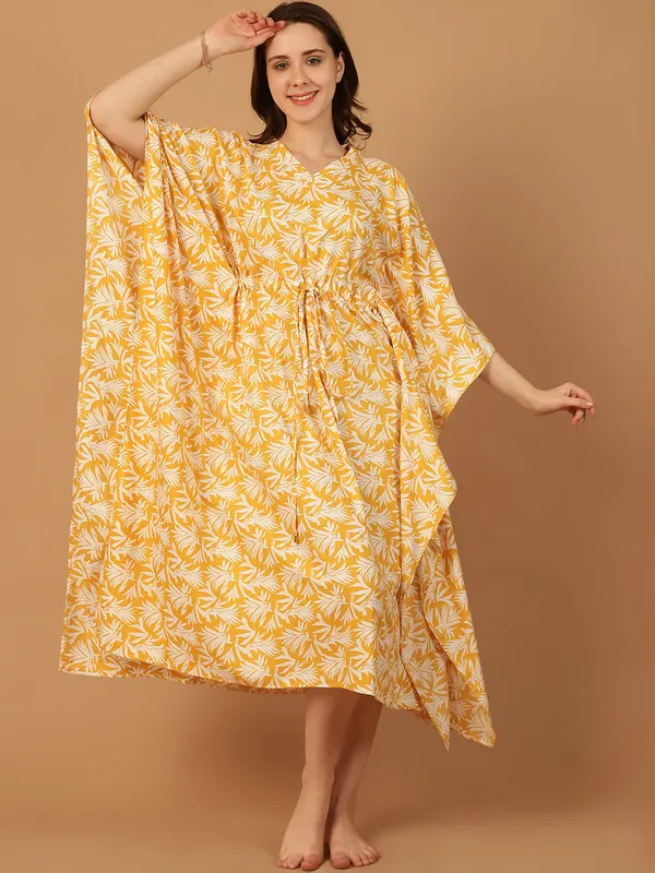 Yellow_Tropical_Printed_Kaftan_for_Women
