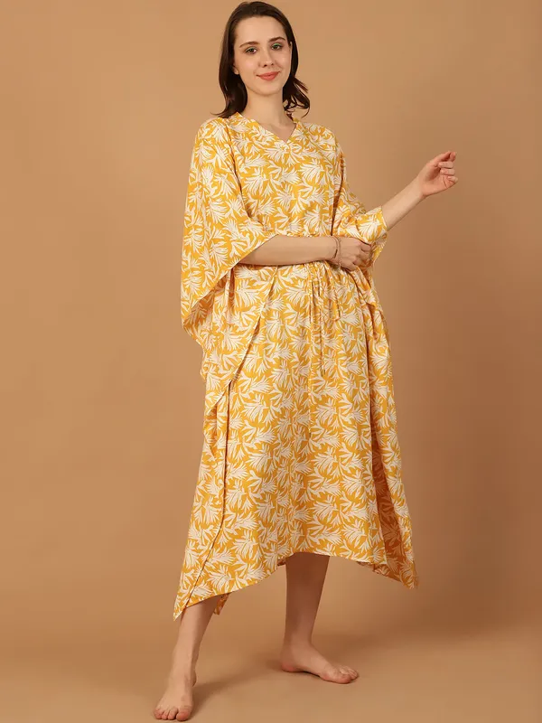 Yellow_Tropical_Printed_Kaftan_for_Women