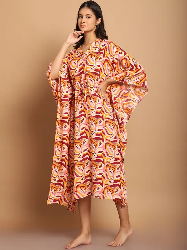 Peach_Abstract_Printed_Kaftan_for_Women