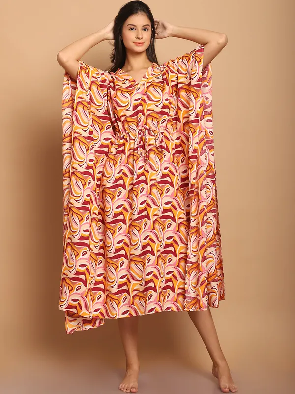 Peach_Abstract_Printed_Kaftan_for_Women