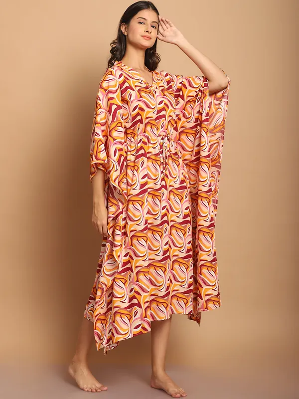 Peach_Abstract_Printed_Kaftan_for_Women