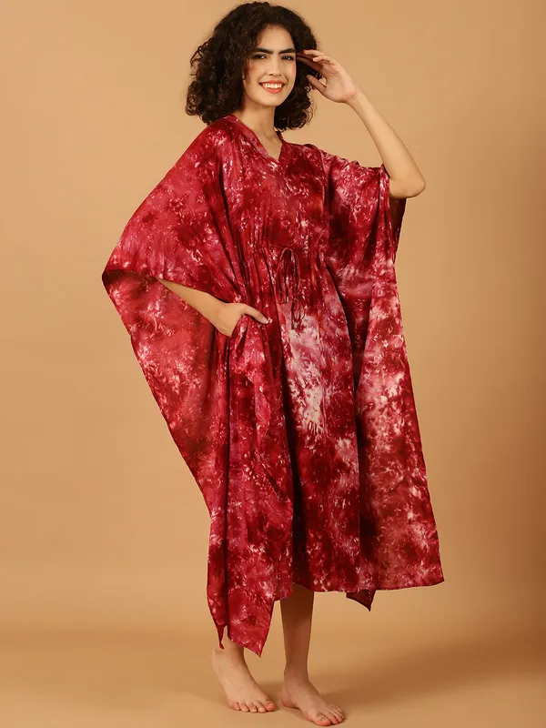 Maroon_Tie_&_Dye_Printed_Kaftan_for_Women