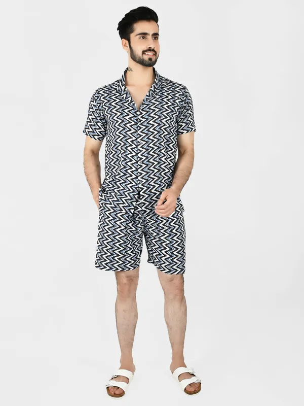 Navy_Zig-Zag_Printed_Shirt_With_Shorts_Co-Ords_for_Men