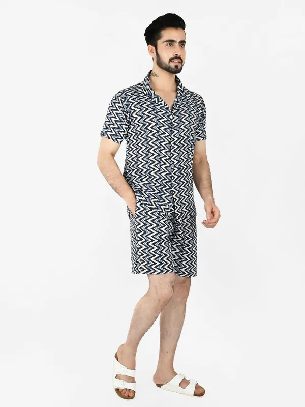 Navy_Zig-Zag_Printed_Shirt_With_Shorts_Co-Ords_for_Men