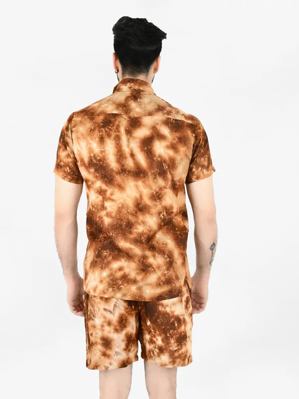 Brown_Tie_&_Dye_Printed_Shirt_With_Shorts_Co-Ord_Set