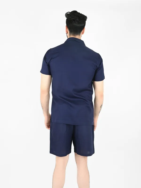 Navy_Solid_Shirt_With_Shorts_Co-Ords__For_Men