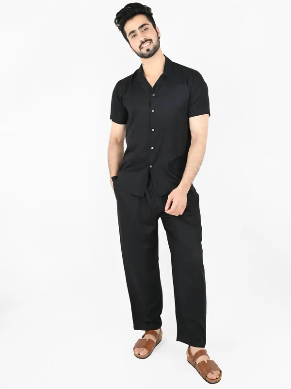 Black_Solid_Co-Ord_Set_regular_fit_Shirt_with_Pant_for_Men