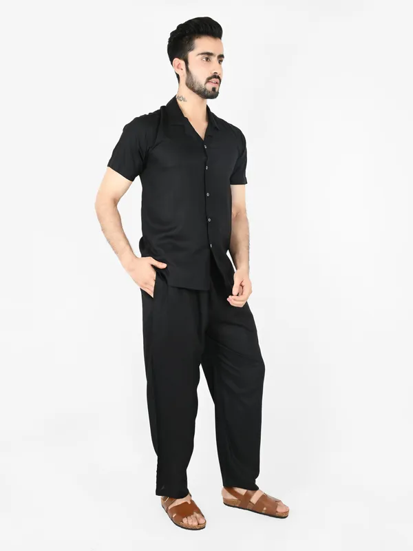 Black_Solid_Co-Ord_Set_regular_fit_Shirt_with_Pant_for_Men