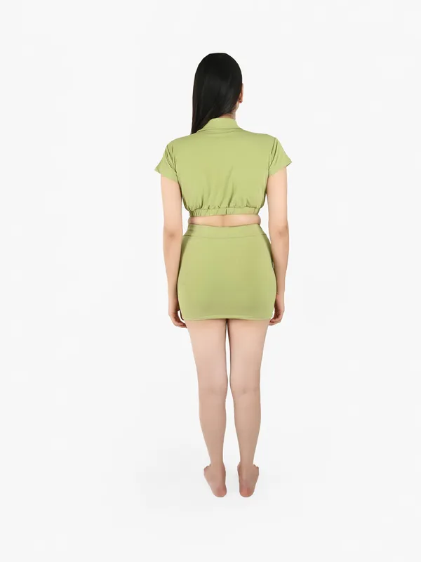 Olive_Solid_Collard_Top_With_Mini_Skirt_Set_for_Women