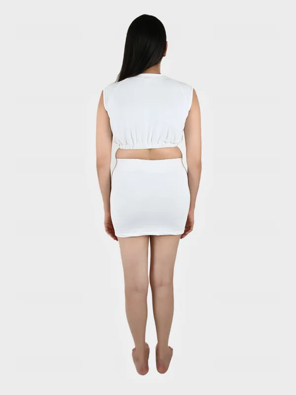 White_Solid_Top_With_Mini_Skirt_Set_for_Women