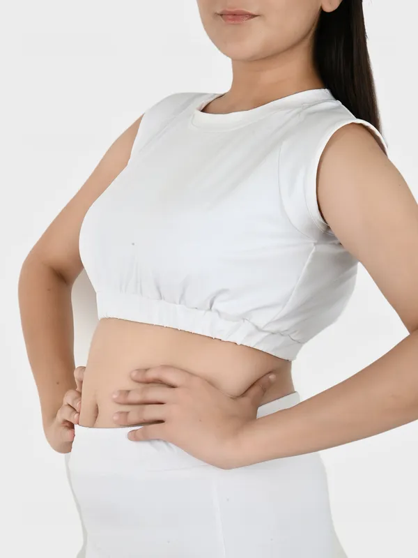 White_Solid_Top_With_Mini_Skirt_Set_for_Women