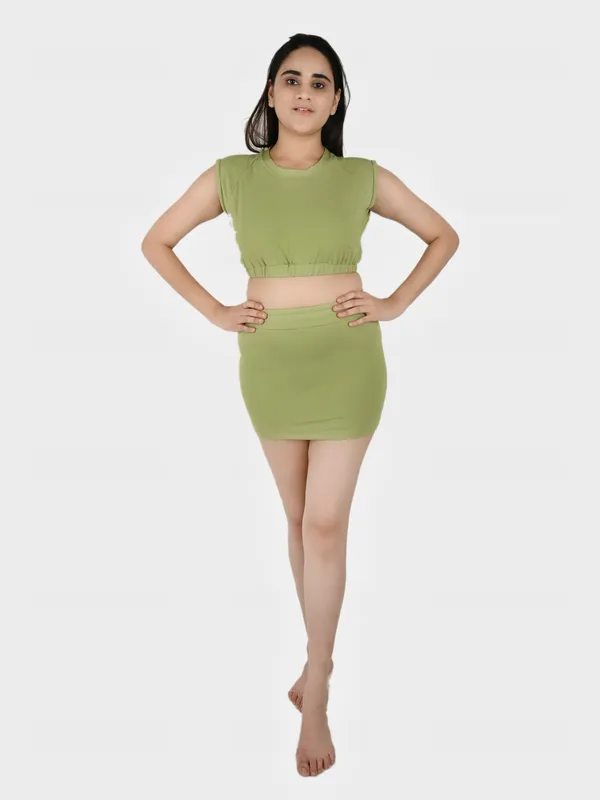 Olive_Solid_Top_With_Mini_Skirt_Set_for_Women