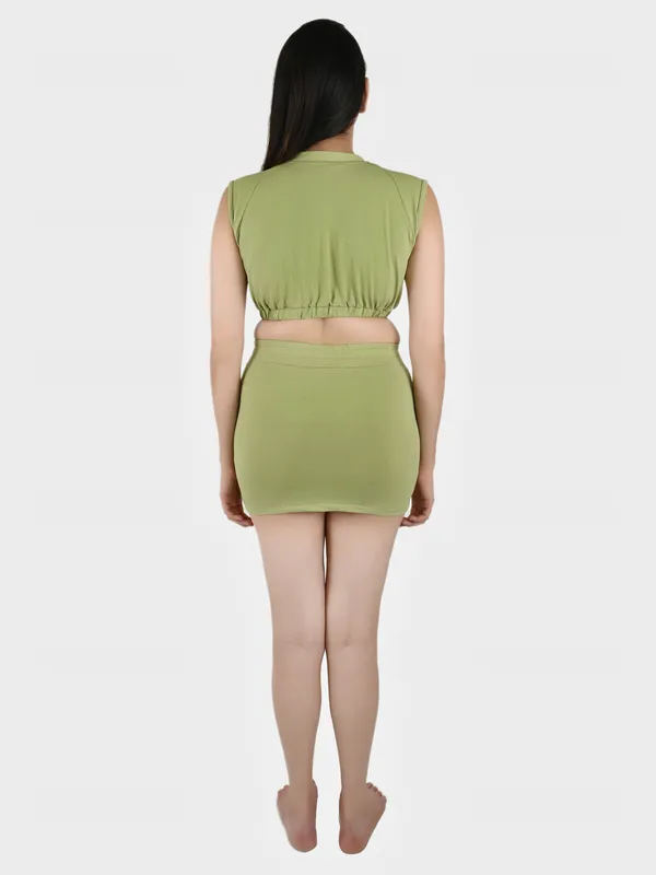 Olive_Solid_Top_With_Mini_Skirt_Set_for_Women