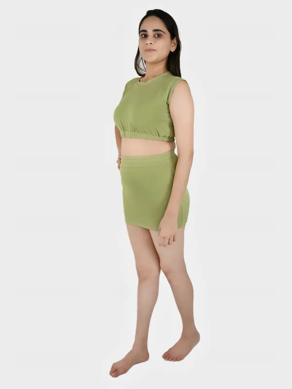Olive_Solid_Top_With_Mini_Skirt_Set_for_Women