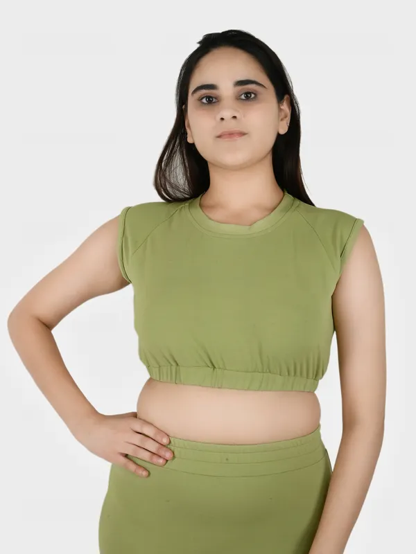 Olive_Solid_Top_With_Mini_Skirt_Set_for_Women