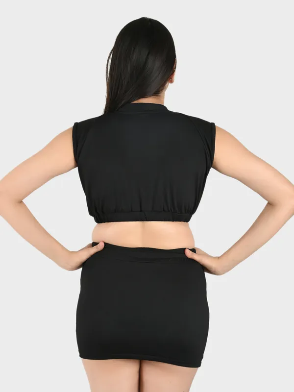 Black_Solid_Top_With_Mini_Skirt_Set_for_Women