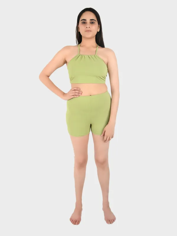 Olive_Solid_Bralette_Top_With_Shorts_Set_For_Women