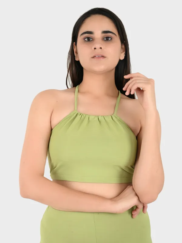 Olive_Solid_Bralette_Top_With_Shorts_Set_For_Women