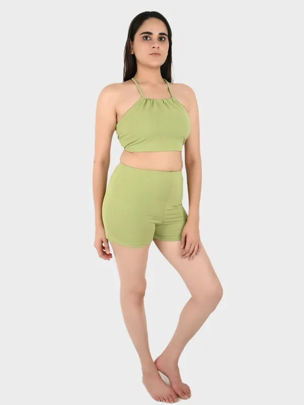 Olive_Solid_Bralette_Top_With_Shorts_Set_For_Women