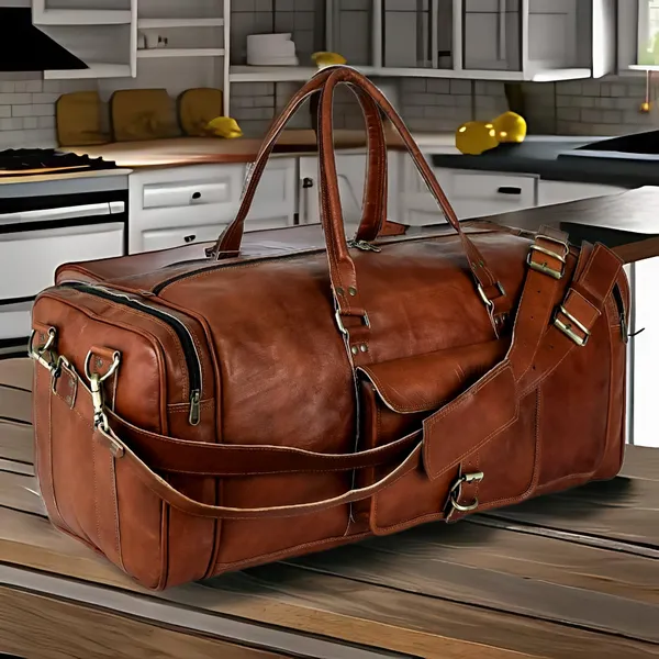Brown_Leather_Square_Duffle_Travel_Bag_