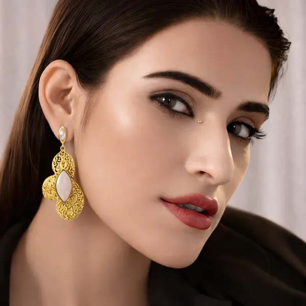 Gold_Plated_Textured_Drop_With_White_Stone_Elegant_Brass_Fashion_Jewellery_Earrings_For_Women_And_Girl