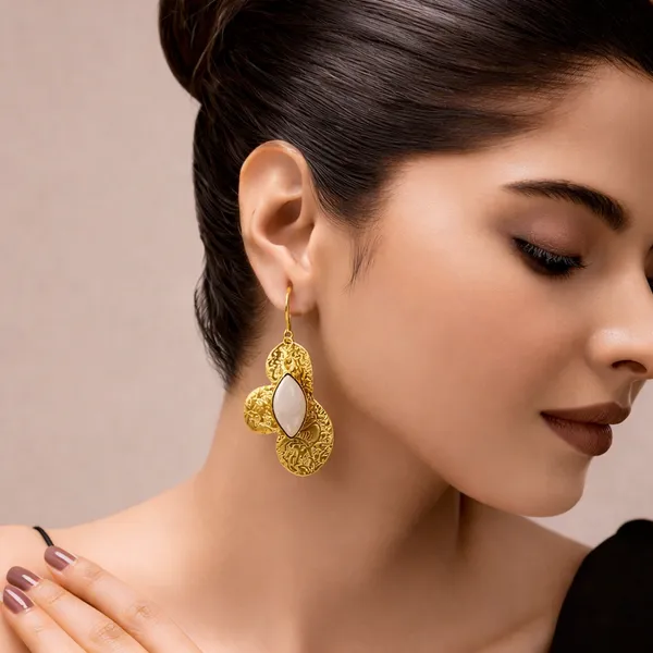 Gold_Plated_Textured_Drop_With_White_Stone_Elegant_Brass_Fashion_Jewellery_Earrings_For_Women_And_Girl