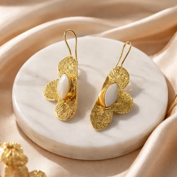 Gold_Plated_Textured_Drop_With_White_Stone_Elegant_Brass_Fashion_Jewellery_Earrings_For_Women_And_Girl