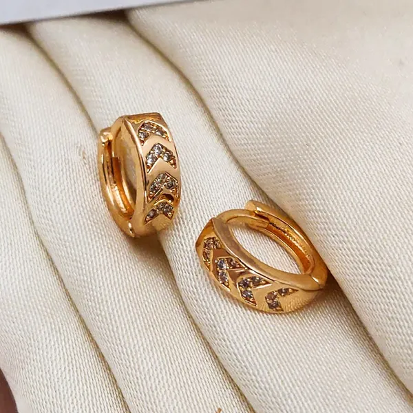 Gold_Textured_Block_Copper_Huggie_Hoops_Tone_Geometric_Small_With_Pavé_Crystal_Accents_Earrings_For_Women_And_Girl