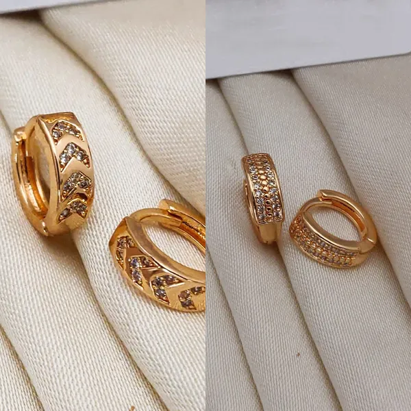 Gold_Textured_Block_Copper_Huggie_Hoops_Tone_Geometric_Small_With_Pavé_Crystal_Accents_Earrings_For_Women_And_Girl