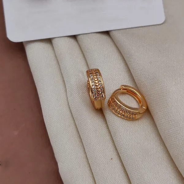 Gold_Textured_Block_Copper_Huggie_Hoops_Tone_Geometric_Small_With_Pavé_Crystal_Accents_Earrings_For_Women_And_Girl