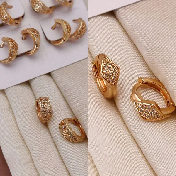 Gold_Patterned_Geometric_Copper_Huggies_With_Crystals_Earrings_For_Women_And_Girl
