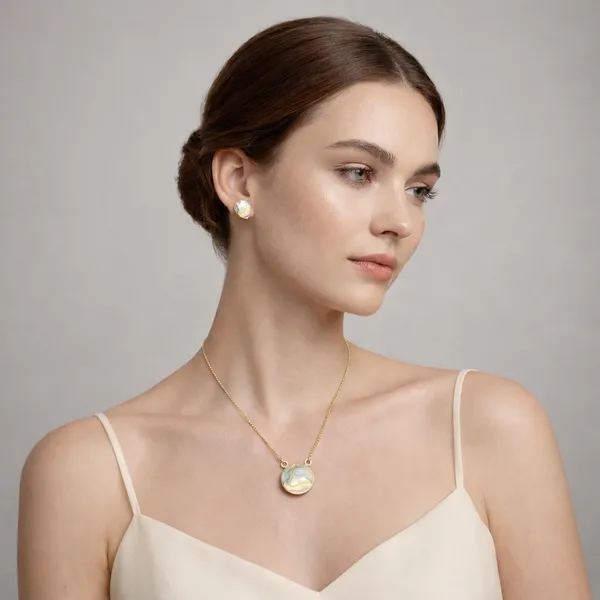 Gold_Iridescent_Mother_Of_Pearl_Style_Jewelry_Set_In_Polished_Brass_Round_And_Matching_Stud_Pendant_Set_For_Women_And_Girl