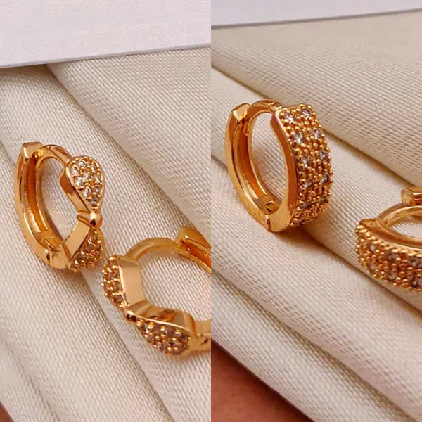 Gold_Triple_Row_Crystal_Pavé_Copper_Huggie_Wide_Band_Small_Tone_Hoops_Earrings_For_Women_And_Girl