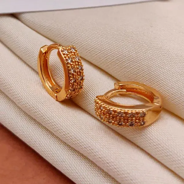 Gold_Triple_Row_Crystal_Pavé_Copper_Huggie_Wide_Band_Small_Tone_Hoops_Earrings_For_Women_And_Girl