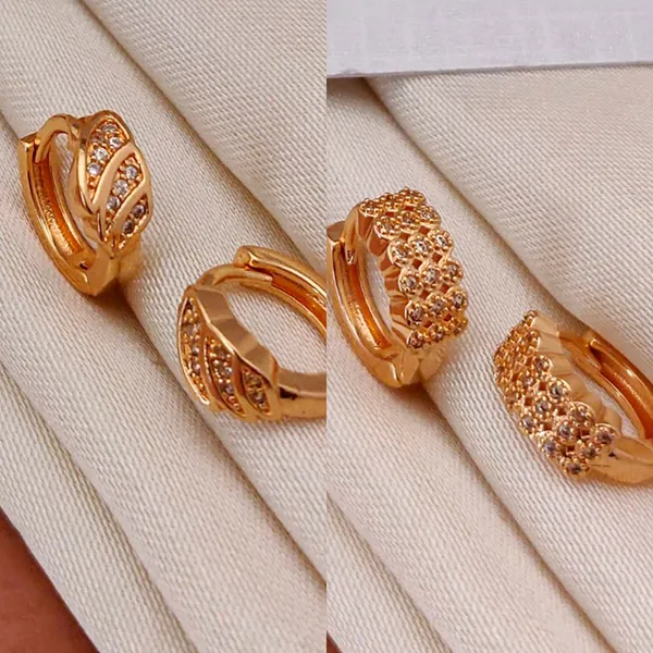 Gold_Triple_Row_Honeycomb_Copper_Huggie_Sparkling_Stone_Tone_Small_Hoop_Earrings_For_Women_And_Girl