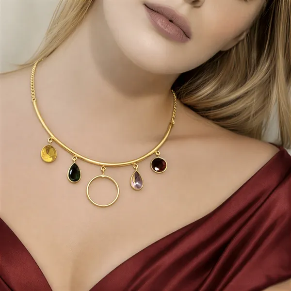Gold_Gemstone_Arc_In_Polished_Brass_Bohemian_Curved_Bar_With_Teardrop_Jewels_And_Halo_Charm_Hasli_For_Women_And_Girl