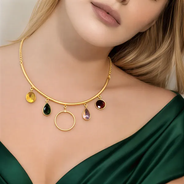 Gold_Gemstone_Arc_In_Polished_Brass_Bohemian_Curved_Bar_With_Teardrop_Jewels_And_Halo_Charm_Hasli_For_Women_And_Girl