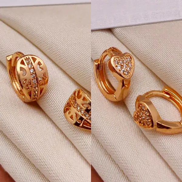 Gold_Vintage_Style_Copper_Huggie_Intricate_Filigree_Cutout_Hoops_With_Sparkling_Crystal_Center_Row_Earrings_For_Women_And_Girl