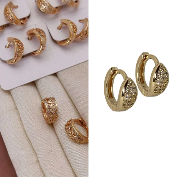Gold_Geometric_Patterned_Copper_Huggie_Warm_Tone_Small_Hoop_With_Greek_Key_Design_And_Pavé_Stones_Earrings_For_Women_And_Girl