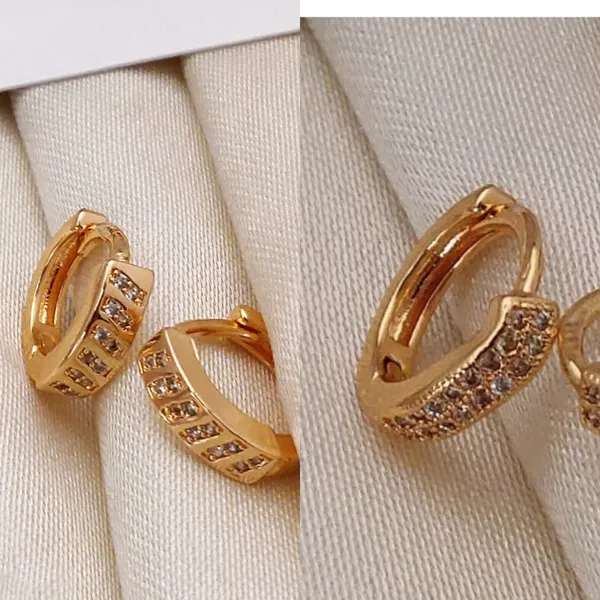 Gold_Textured_Mosaic_Copper_Huggie_Tone_Geometric_Small_Hoop_With_Crystal_Inlay_Earrings_For_Women_And_Girl